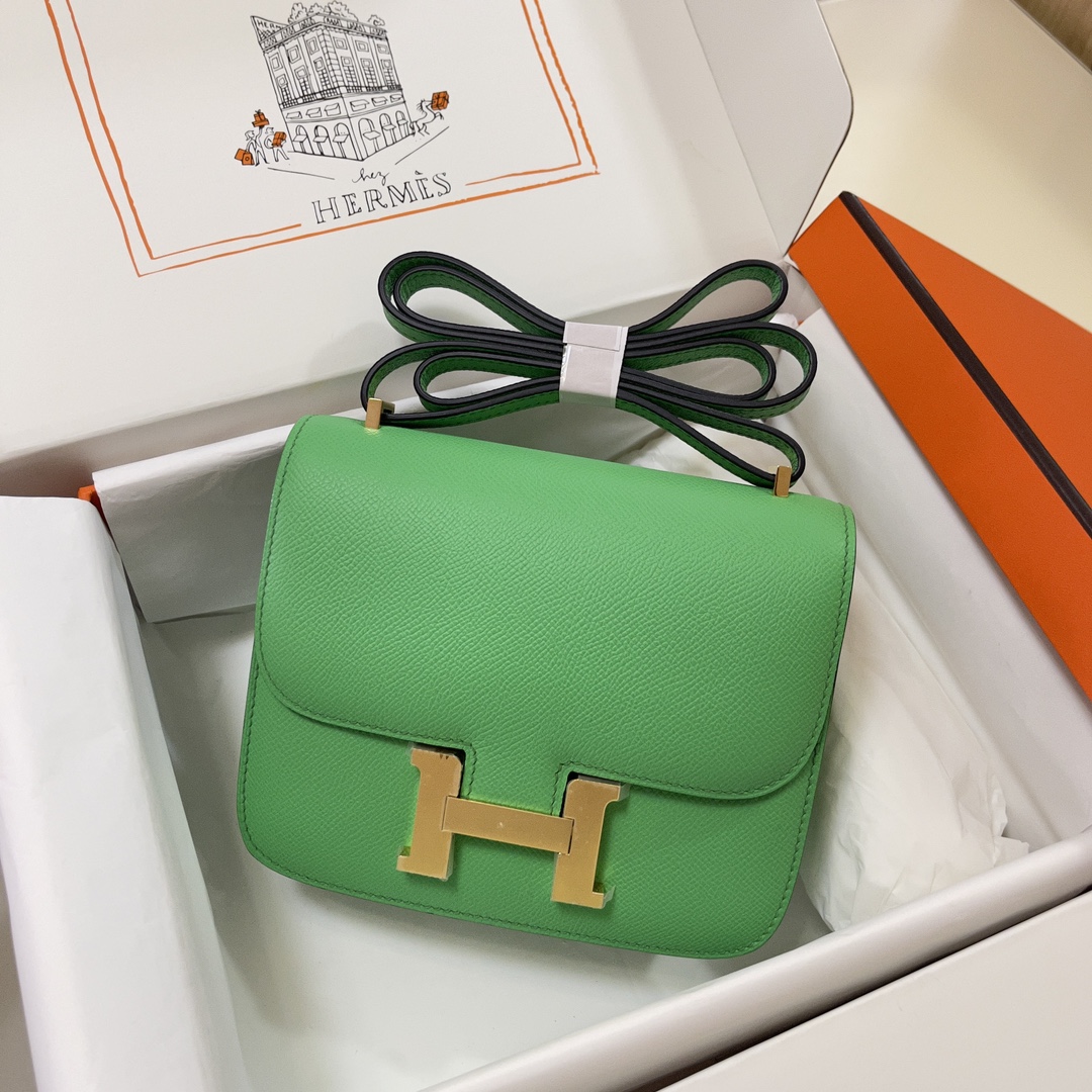 Hermes Constance 24cm Shoulder Bag In Green Kiwi Epsom Leather